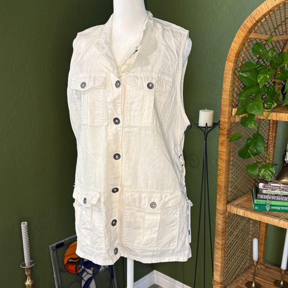 Maurice’s White Side Tie Utility Button Up Collared Vest
